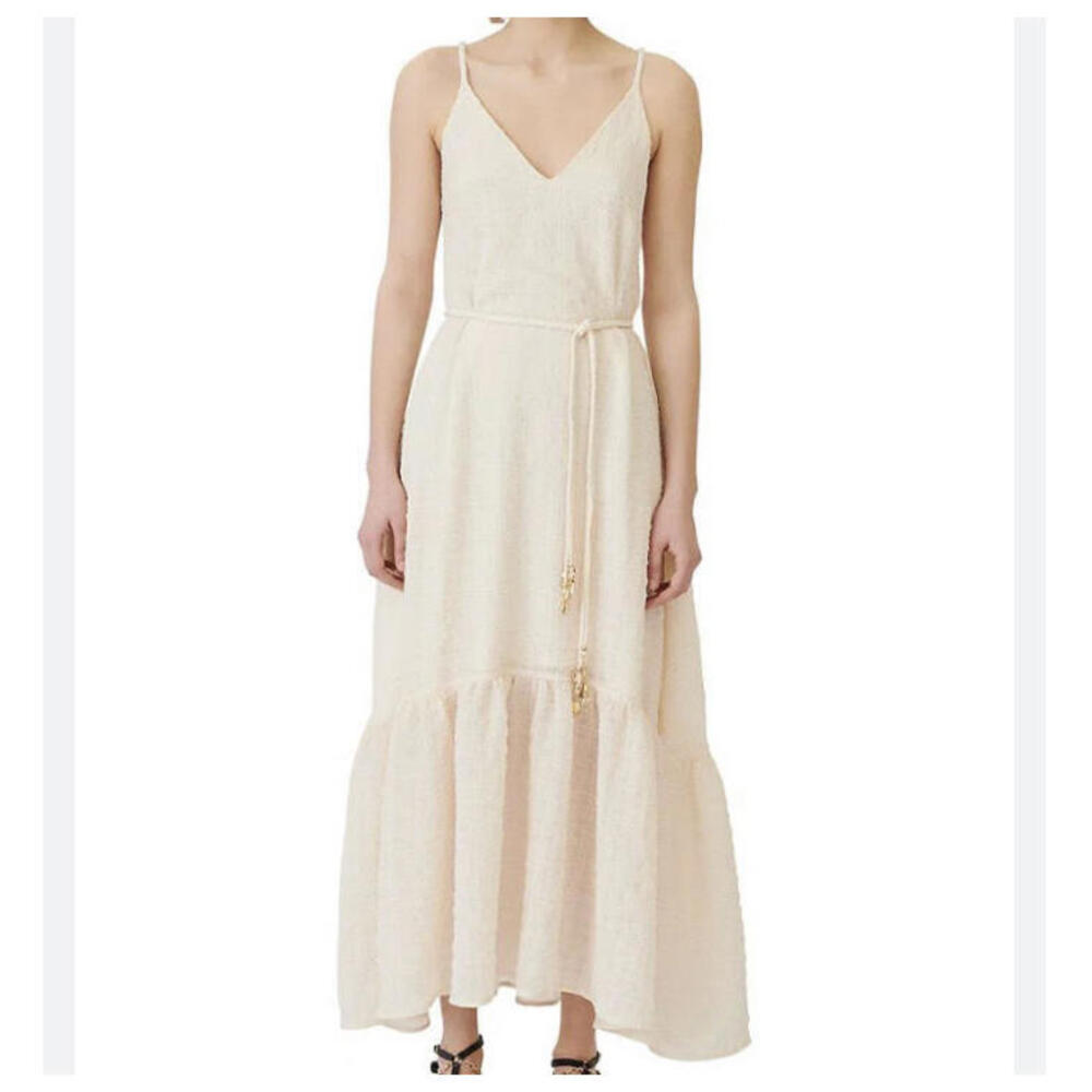 MAJE cream Rolio strappy textured tiered maxi dress sz M